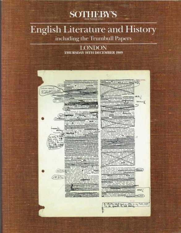 SOTHEBY'S: ENGLISH LITERATURE AND HISTORY INCLUDING THE TRUMBULL PAPERS, LONDON 14 DECEMBER 1989