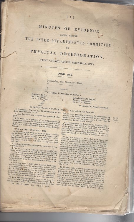 Minutes of Evidence taken before the Inter-Departmental Committee on Phyical Deterioration. Vol II - List of Witnesses and Minutes of Evidence