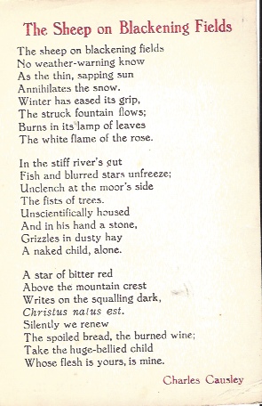 The Sheep on Blackening Fields. Single poem issued as Christmas card, 1965