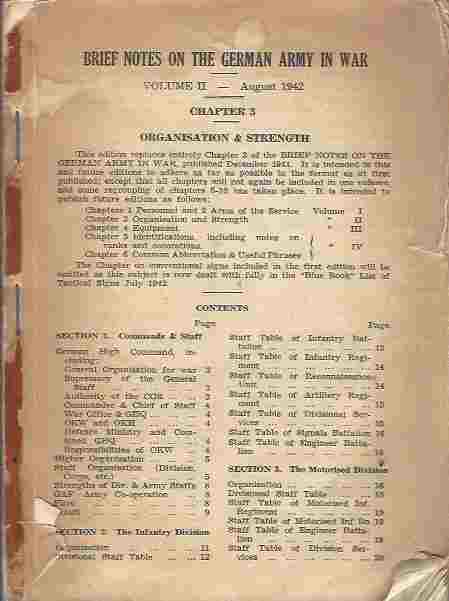 Brief Notes on the German Army in War : Volume II - August 1942