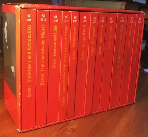 Schriften in Zwlf Bnden 'Sittlichkeit und Kriminalitat', Die chinesische Mauer', Literatur und Luge', 'Untergang der Welt durch schwarze Magie', Weltgericht I, II', 'Die Sprache', 'Aphorisen', 'Gedichte', 'Die letzten Tage der Menschheit', 'Dramen', 'Dritte Walpurgisnacht'