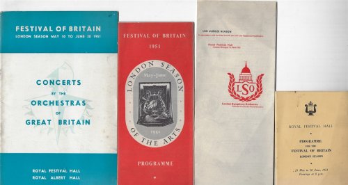 A Series of Pamphlets Concerning the Festival of Britain: 'Programme for the Festival of Britain'; 'London Season of the Arts Programme'; 'London Symphony Orchestra Concerts Septmber 1963/4'; 'Concerts by the Orchestras of Great Britain'.