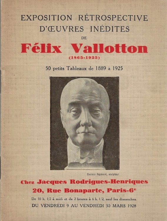 Exposition Rtrospective D'Oeuvres Indites de Flix Vallotton (1865-1925)