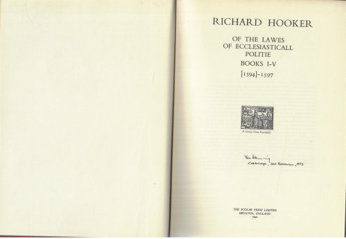 Of the Lawes of Ecclesiastical Politie Books I-V [1594]-1597