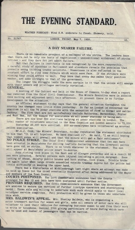 General Strike Issue Friday May 7th 1926