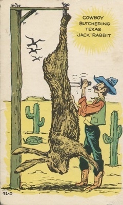 Cowboy Butchering Texas Jack Rabbit
