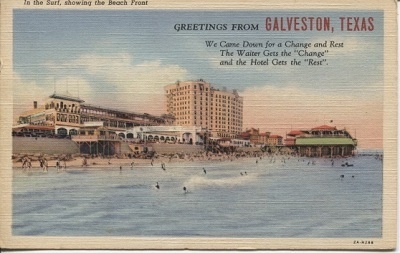 In The Surf, Showing The Beach Front, Galveston, Texas