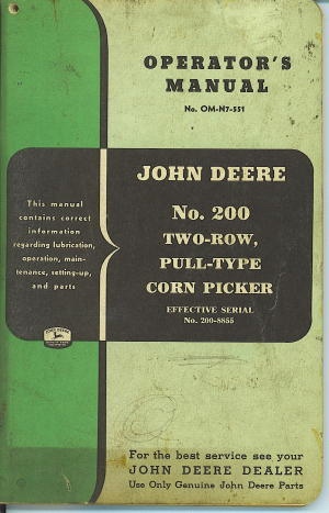 John Deere No. 200 Two-row, Pull-type Corn Picker, No. Om-n7-551