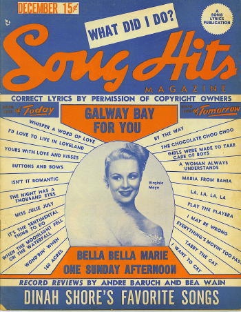 Song Hits: December 1948: Virginia Mayo, Bella Bella Marie, One Sunday Afternoon