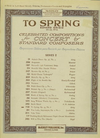 To Spring Op. 43 No. 6, Celebrated Compositions for Concert