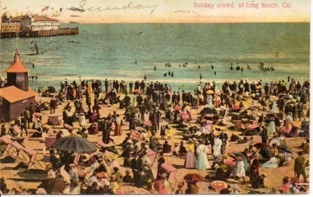 Sunday Crowd, At Long Beach, California, Postcard