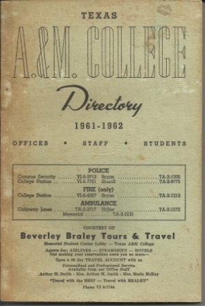 Texas A & M College Directory 1961-1962 Offices, Staff, Students