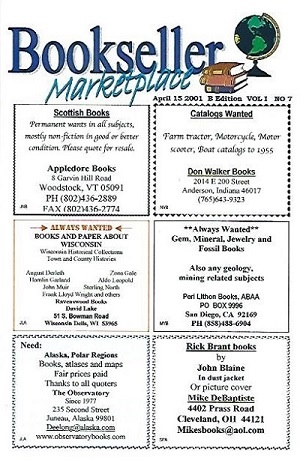 Bookseller Marketplace, April 15, 2001, B Edition, Volume 1, No. 7