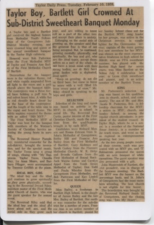 Taylor Boy, Bartlett Girl, Crowned At Sub-district Sweetheart Banquet Monday. . .