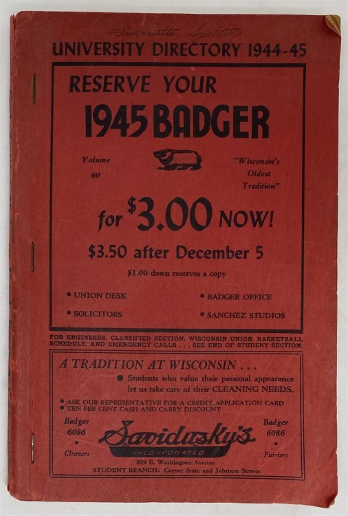University Directory 1944-45 [University of Wisconsin At Madison]