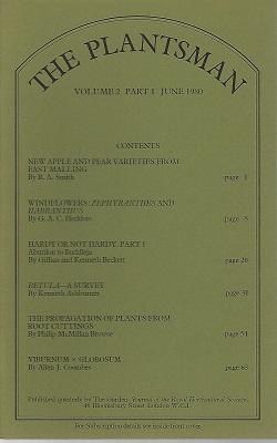 Windflowers : Zephyranthes and Habranthus Part 1. [The Plantsman, Volume 2 part 1]
