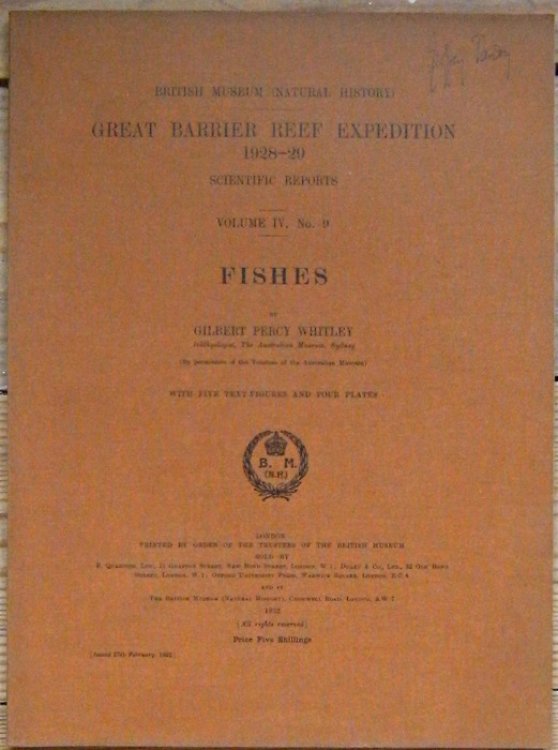 Fishes. Great Barrier Reef Expedition, Scientific Reports, Volume IV number 9 [Geoffrey Tandy's copy]