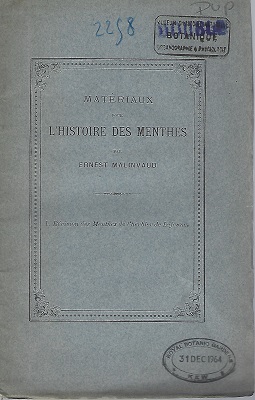 Materiaux pour L'Histoire des Menthes. Part 1 - Revision des Menthes de l'herbier de Lejeune