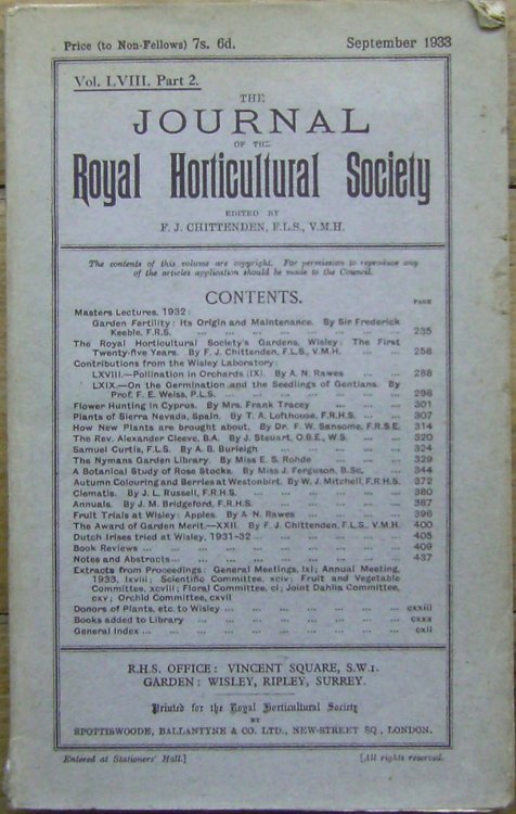 Journal of the Royal Horticultural Society, Volume LVIII Part 2