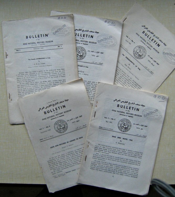 The Pteridophyta of Iraq. The Family Lythraceae in Iraq. The Genus Plantago in Iraq. Some New records of Lizards to Iraq. Iraq Bird Notes - 1960 Bulletin of the Iraq Natural History Museum, Volume 1 parts 1,2,3,4 & 6