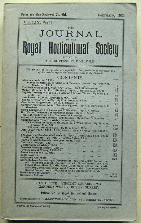 Journal of the Royal Horticultural Society, Volume LIX part 1