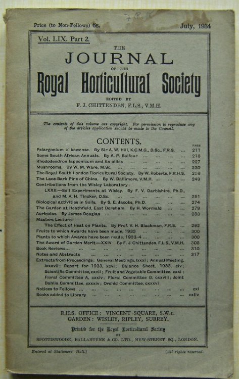 Journal of the Royal Horticultural Society Volume LIX part 2