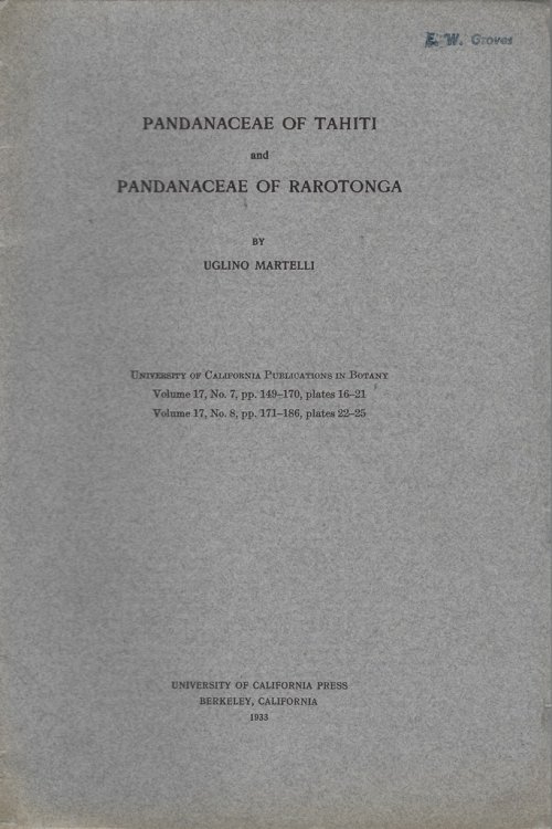 Pandanaceae of Tahiti and Pandanaceae of Rarotonga (Eric Groves' copy)