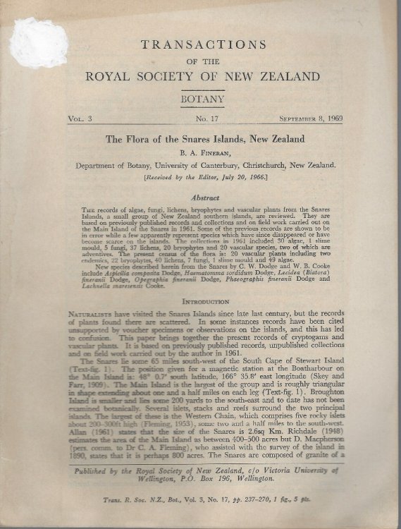 The Flora of the Snares Islands, New Zealand