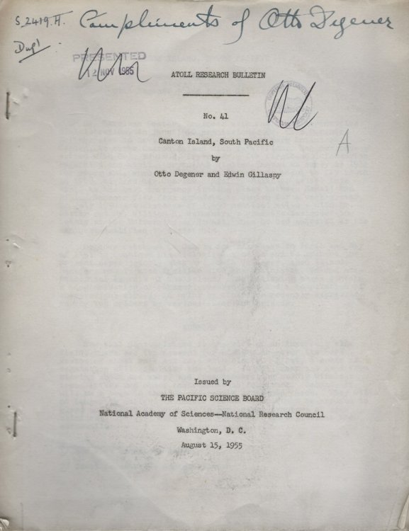 Canton Island, South Pacific. [Atoll Research Bulletin number 41)