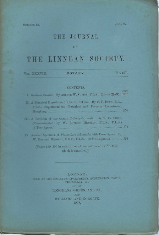 A Botanical Expedition to Central Fokien. A Revision of the Genus Codonopsis.