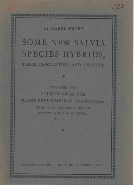 Some New Salvia Species Hybrids - their description and analysis [C.D. Darlington's copy]