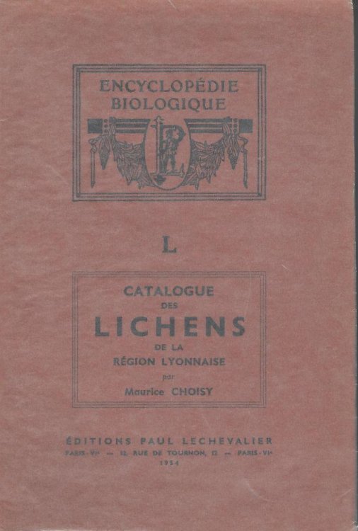 Catalogue des Lichens de la Region Lyonnaise (Classification Phyletique)