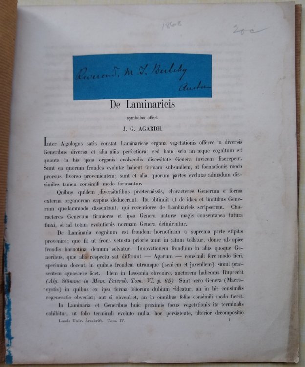 De Laminarieis symbolas offert [M.J. Berkeley's copy]