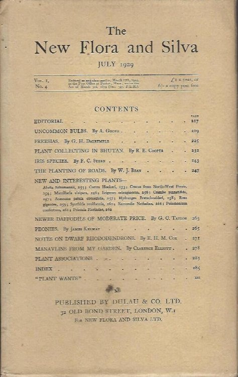 The New Flora and Silva Volume 1 number 4 - containing Plant Collecting in Bhutan, Iris Species, The Planting of Roads, Newer Daffodils of Moderate Price. Peonies. Dwarf Rhododendrons etc