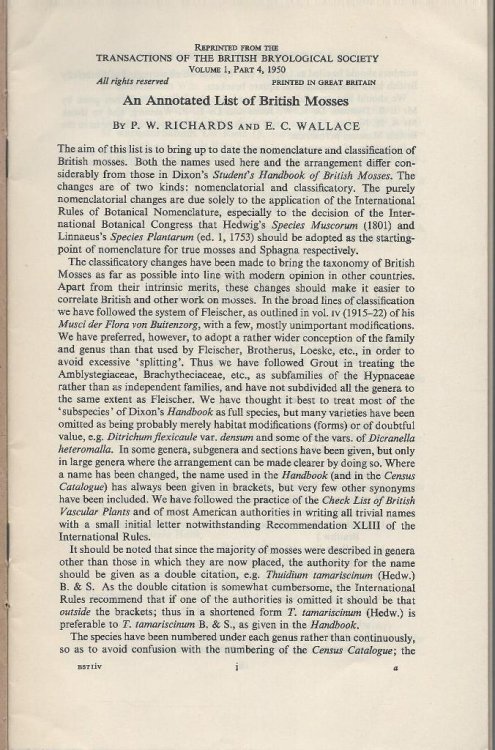 An Annotated List of British Mosses. With JONES, Eustace W. An Annotated List of British Hepatics.