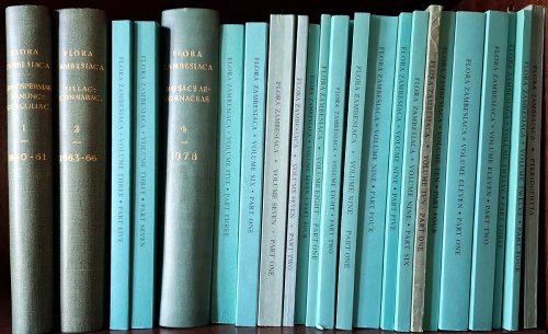 Flora Zambesiaca Volume 1 & 2 (complete)., Volume 3 parts 1, 5 & 7; Volume 4 complete; Volume 5 part 3; Volume 6 part 7; Volume 7 parts 1, 2 & 4; Volume 8 parts 1, 4, 5 & 6; Volume 10 parts 1 & 4; Volume 11 part 1 & 2; Volume 12 part 3 & 4 + Ferns + Map