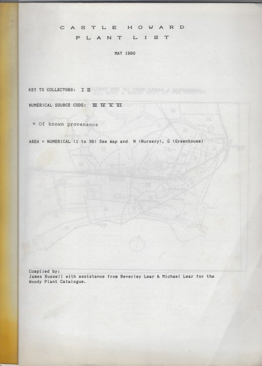Castle Howard Plant List. May 1990
