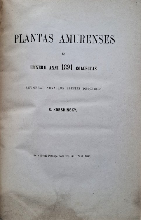 Plantas Amurenses in Itinere Anni 1891 Collectas - enumerat novasque species describit