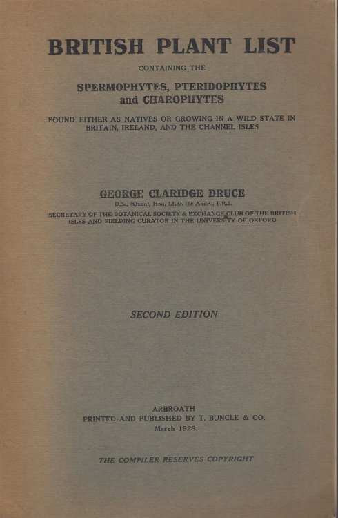 British Plant List containing the spermatophytes, pteridophytes and charophytes found either as natives or growing in a wild state in Britain, Ireland and the Channel Islands
