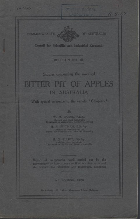 Studies Concerning the So-called Bitter Pit of Apples in Australia, with special reference to the variety 