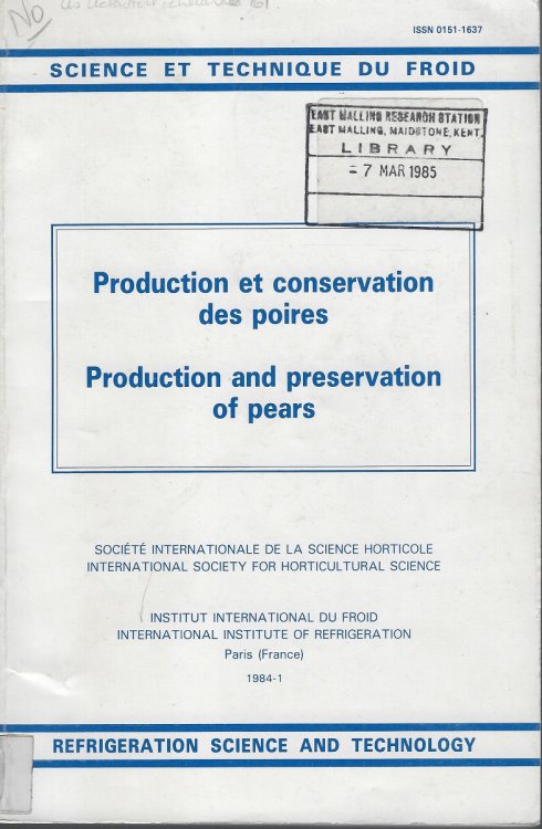 Production et Conservation des Poires - Production and Preservation of Pears