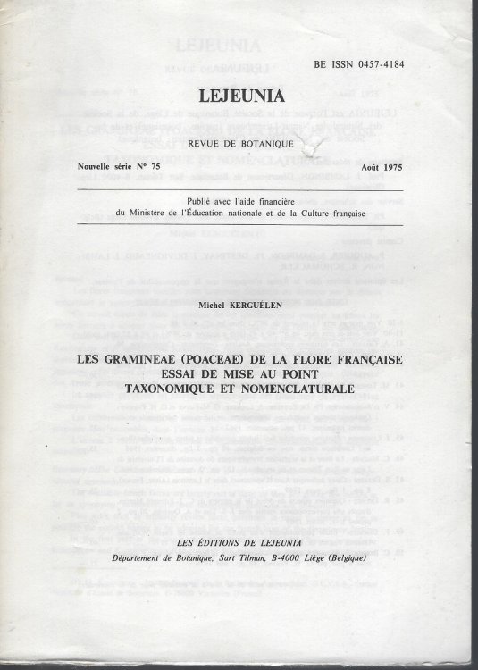 Les Gramineae (Poaceae) de la Flore Francaise Essai de Mise au Point Taxonomique et Nomenclature