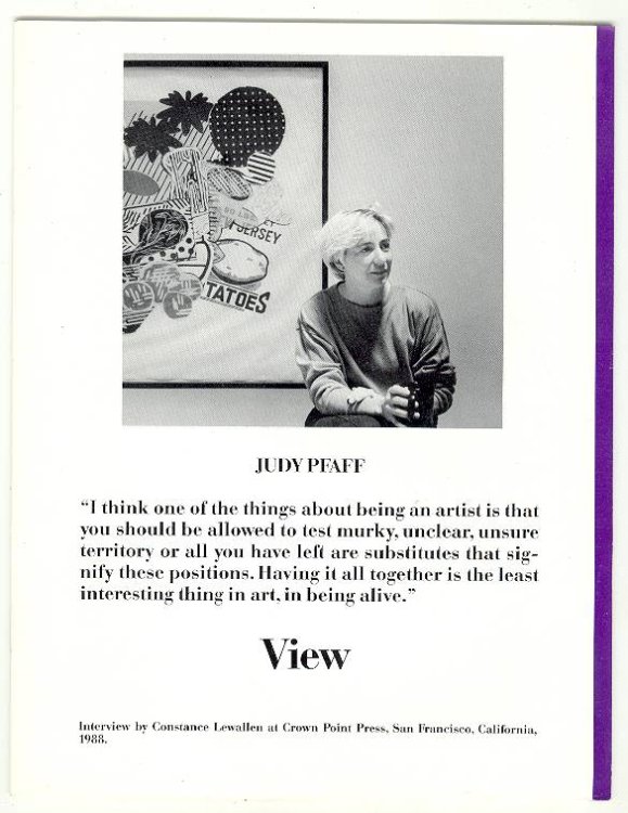 [JUDY PFAFF] View, Vol. V, No. 3, Summer 1988