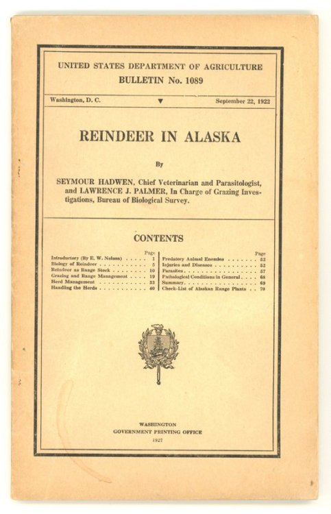 REINDEER IN ALASKA: United States Department of Agriculture Bulletin No. 1089