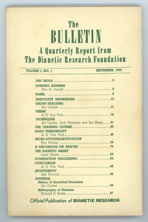The BULLETIN: A Quarterly Report from the Dianetic Research Foundation (Volume I, No. 1, September, 1953)