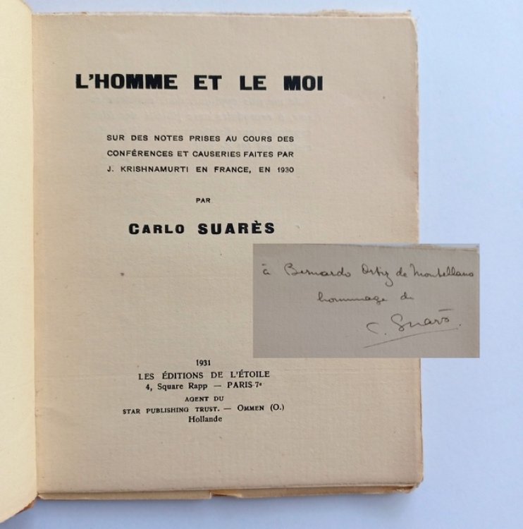 L'HOMME ET LE MOI; sur des notes prises au cours des conferences et causeries faites par J. Krishnamurti en France, en 1930