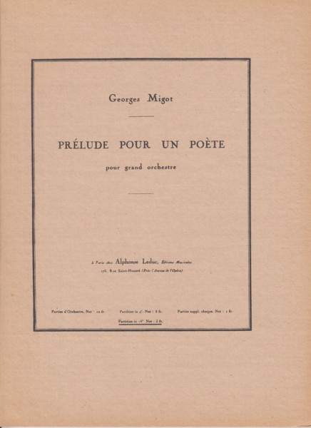 Prelude pour un Poete pour Grand Orchestre - Study Score