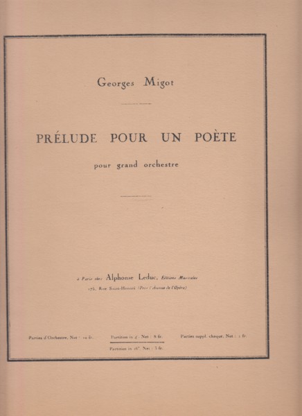 Prelude pour un Poete, for large orchestra - Full Score