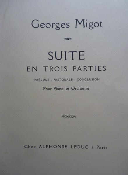 Suite en Trois Parties for Piano and Orchestra - Folio Full Score