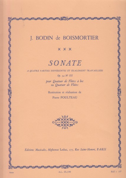 Sonata Op.34 No.III for Recorder or Flute Quartet